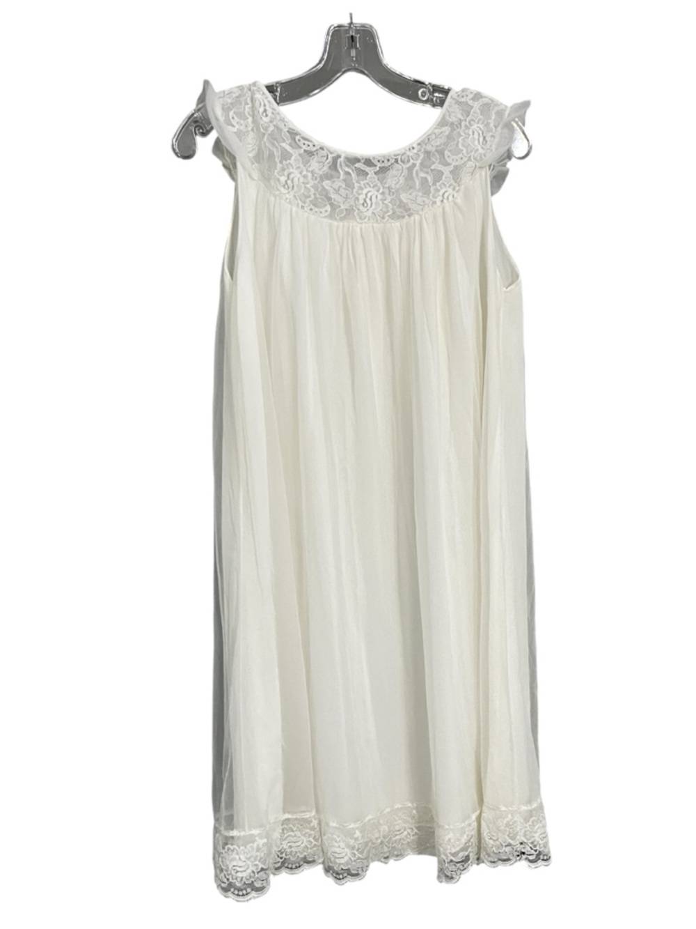 Vintage 60s Womens White Sheer Babydoll Nightgown Lace Trim S/M Feminine Sleep